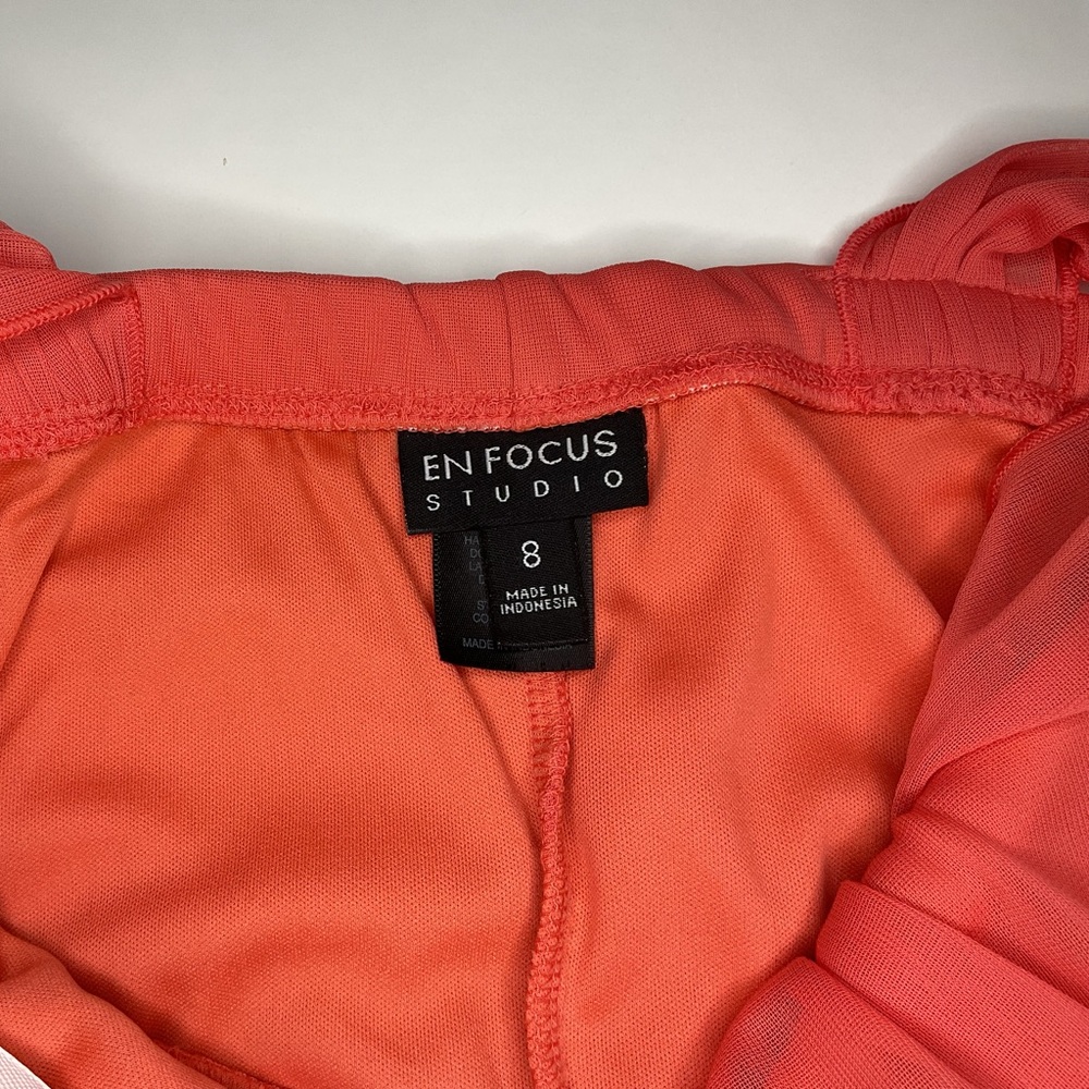 New - EnFocus Tea Length Coral Ruched Dress - Picture 8 of 9